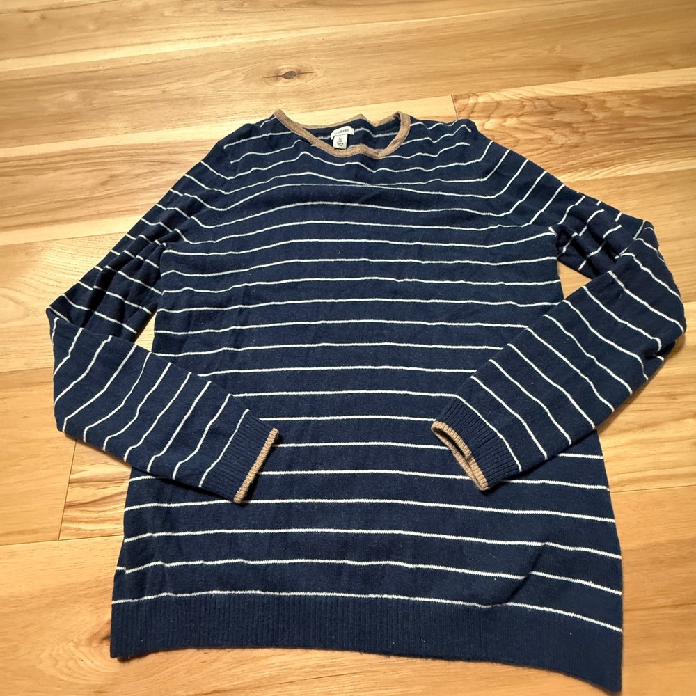 LL Bean Cashmere Sweater Women XL Navy White Striped Crewneck Nautical Preppy